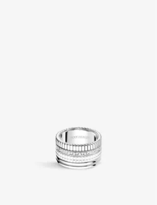 BOUCHERON Quatre Double White Edition large 18ct white-gold, white hyceram and 0.52ct round-brilliant cut diamond ring - R.5