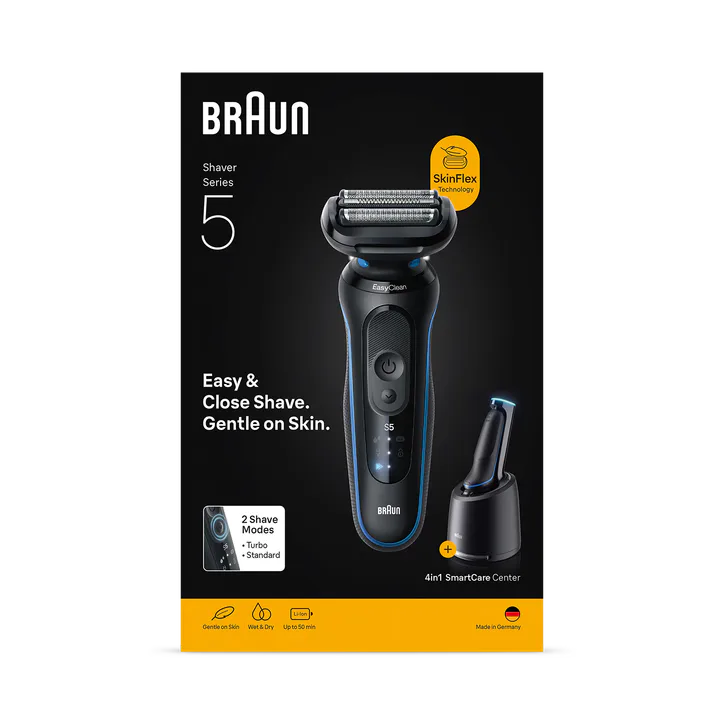 BRAUN Series 5 Electric Shaver, Up to 50 min, SmartCare Center, 52-B7000CC, Blue