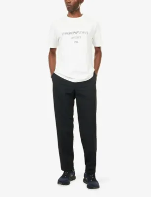 EMPORIO ARMANI Logo-Plaque Straight-Leg Seersucker Trousers detail 2