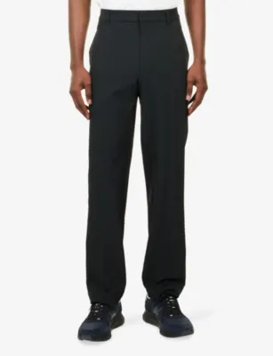 EMPORIO ARMANI Logo-Plaque Straight-Leg Seersucker Trousers detail 3