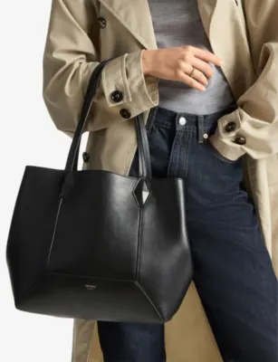 JIMMY CHOO Diamond logo-embossed medium leather tote bag in BLACK, additional product view 2