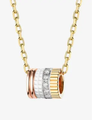 BOUCHERON Quatre White Edition 18ct yellow, white and rose-gold, ceramic and 0.17ct diamond pendant necklace