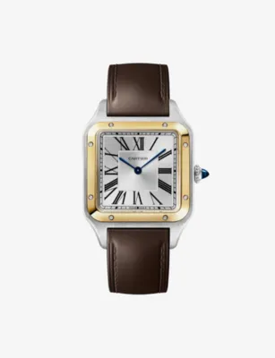 CARTIER Santos-Dumont Large Model 18ct Yellow-Gold, Steel And Leather Quartz Watch
