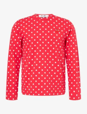 COMME DES GARCONS PLAY Polka Dot Heart Long-Sleeve Cotton-Jersey T-Shirt - BLACK detail 2