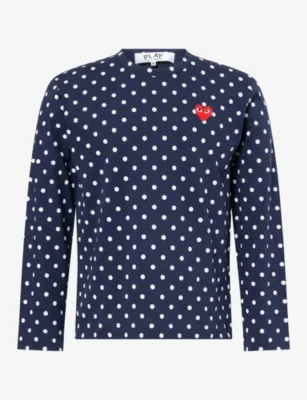 COMME DES GARCONS PLAY Polka Dot Heart Long-Sleeve Cotton-Jersey T-Shirt - BLACK detail 3