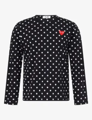 COMME DES GARCONS PLAY Polka Dot Heart Long-Sleeve Cotton-Jersey T-Shirt - BLACK
