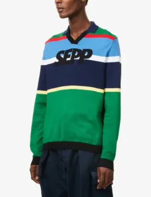 SEPP FOOTBALL SHIRTS Striped Brand-Print Cotton-Knit Jumper in MULTI, additional product view 3