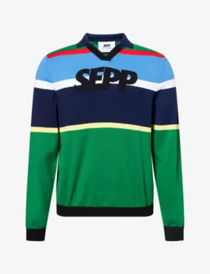 SEPP FOOTBALL SHIRTS Striped Brand-Print Cotton-Knit Jumper in MULTI – Mens | Tops & t-shirts | T-Shirts | Printed T-Shirts