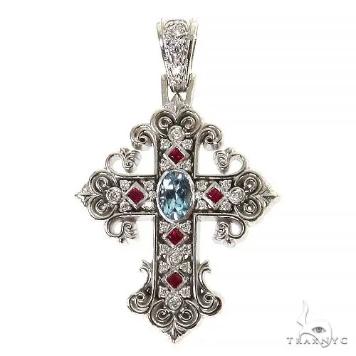 RINA - For Him FACTORY Aquamarine Ruby Diamond Cross 68582 in Rose Gold – Pendant