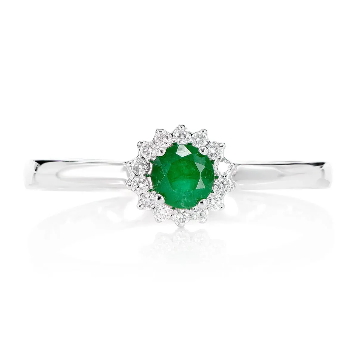 For Him Round Emerald and Diamond Halo Ring in White Gold / Natural Diamond – Ring