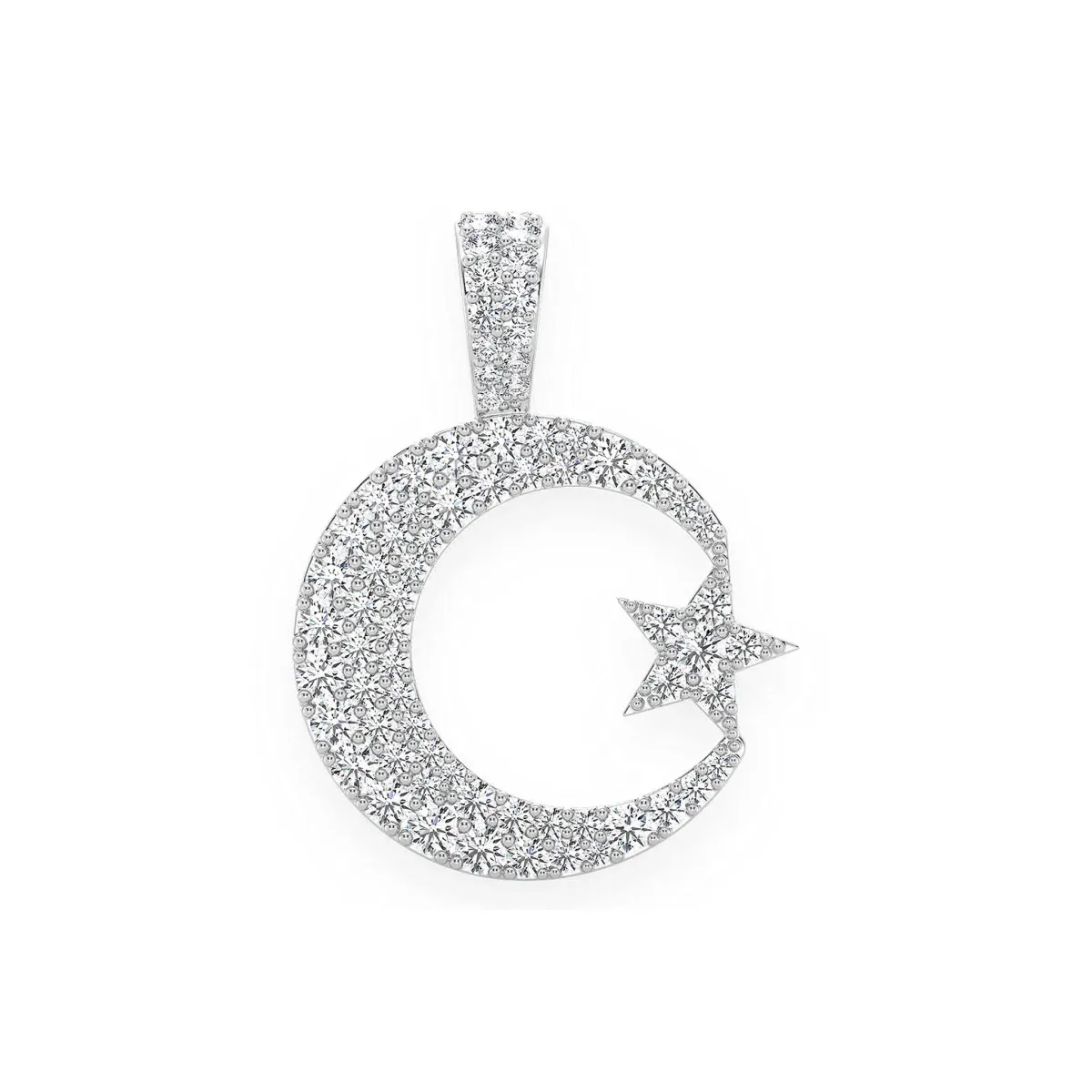 For Him Crescent Moon & Star Diamond Pendant in White Gold / Natural Diamond – Pendant