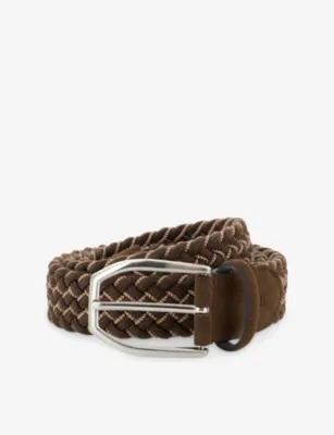 BOGGI MILANO Suede-Trim Woven Wool-Blend Belt - 30