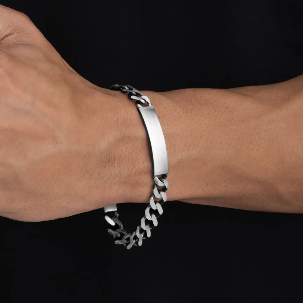For Him Sterling Silver Antique Plated ID Bracelet detail 2
