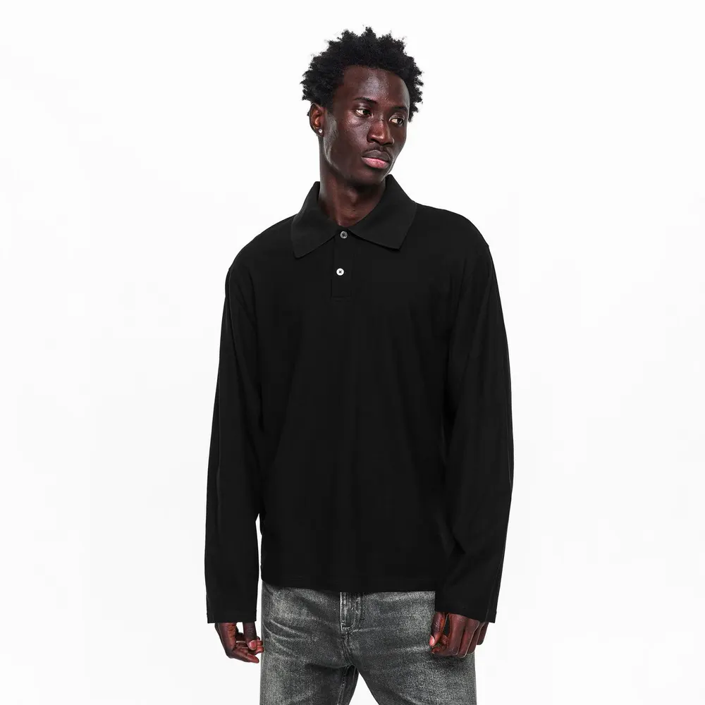 Our Legacy Men's Long Sleeve Polo Shirt in Black, additional product view 3