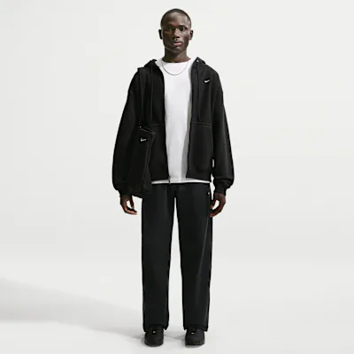 Nike Solo Swoosh Men's Fleece Open-Hem Trousers - Black/Black/White