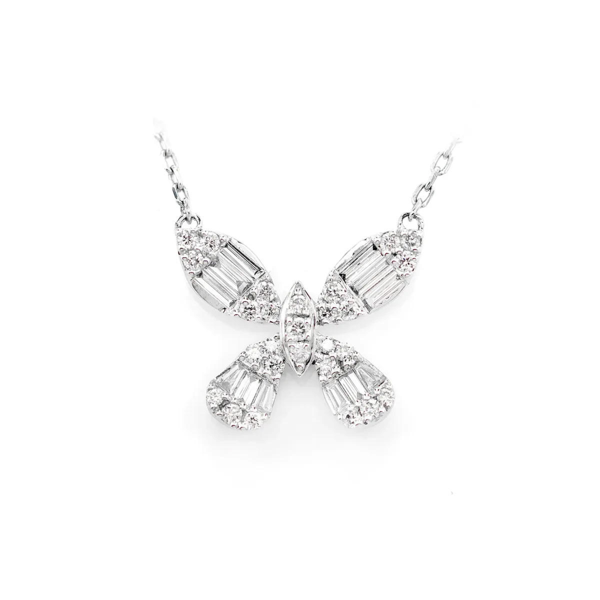 For Him Baguette and Round Butterfly Diamond Necklace in White Gold / Lab Grown Diamond – Necklace