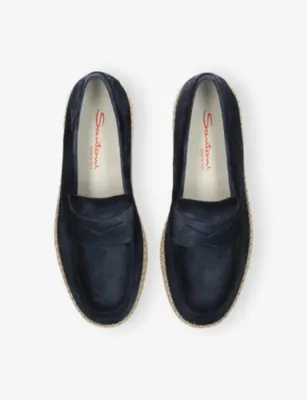 SANTONI Carlo Suede Espadrille Loafers - EUR 41.5 / 7.5 UK MEN in Navy, additional product view 2