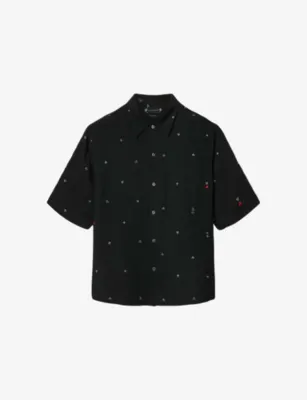 ALLSAINTS Cardsuit Graphic-Print Short-Sleeve Woven Shirt - BLACK