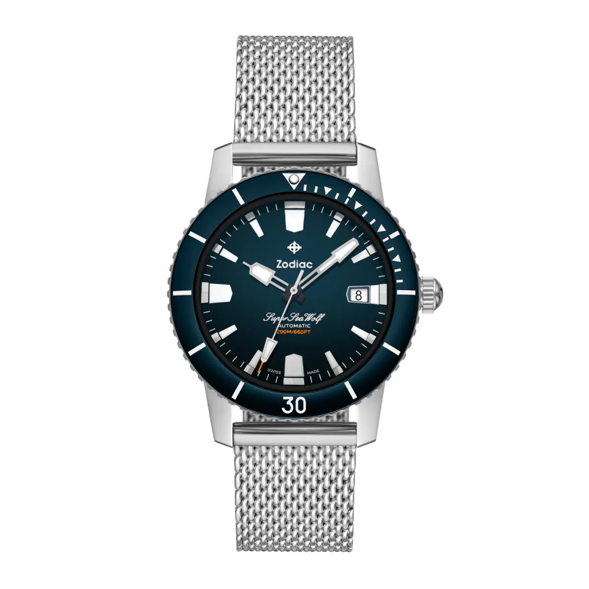 Zodiac Super Sea Compression Diver Blue Dial Stainless Steel Watch