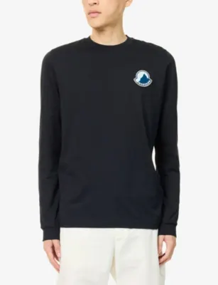 MONCLER Mountain Logo-Patch Long-Sleeve Cotton T-Shirt detail 3