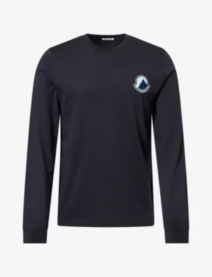 MONCLER Mountain Logo-Patch Long-Sleeve Cotton T-Shirt