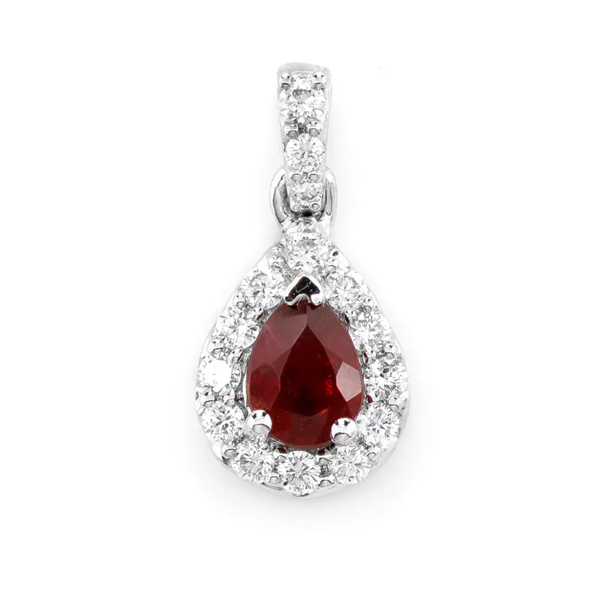 For Him Pear Ruby with Diamond Halo Pendant in White Gold / Natural Diamond – Pendant