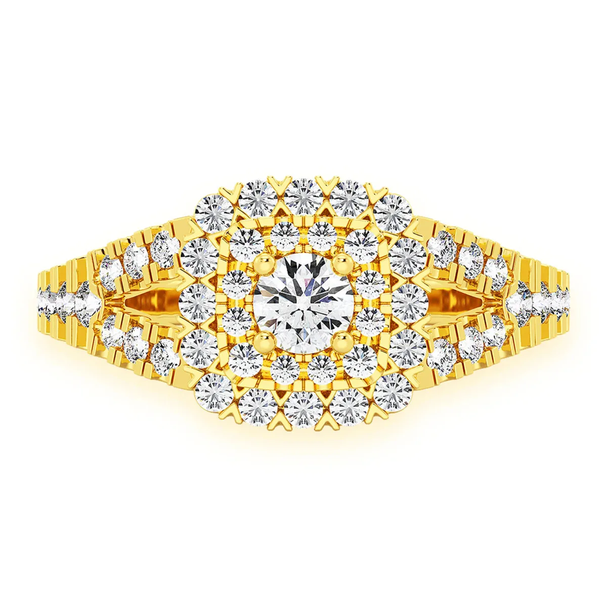 For Him Cushion Double Halo Split Shank Ring in Rose Gold / VS / Natural Diamond – Ring