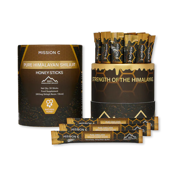 MISSION C Pure Himalayan Shilajit Resin Honey Sticks with Natural Honey & Saffron - 30 Pack