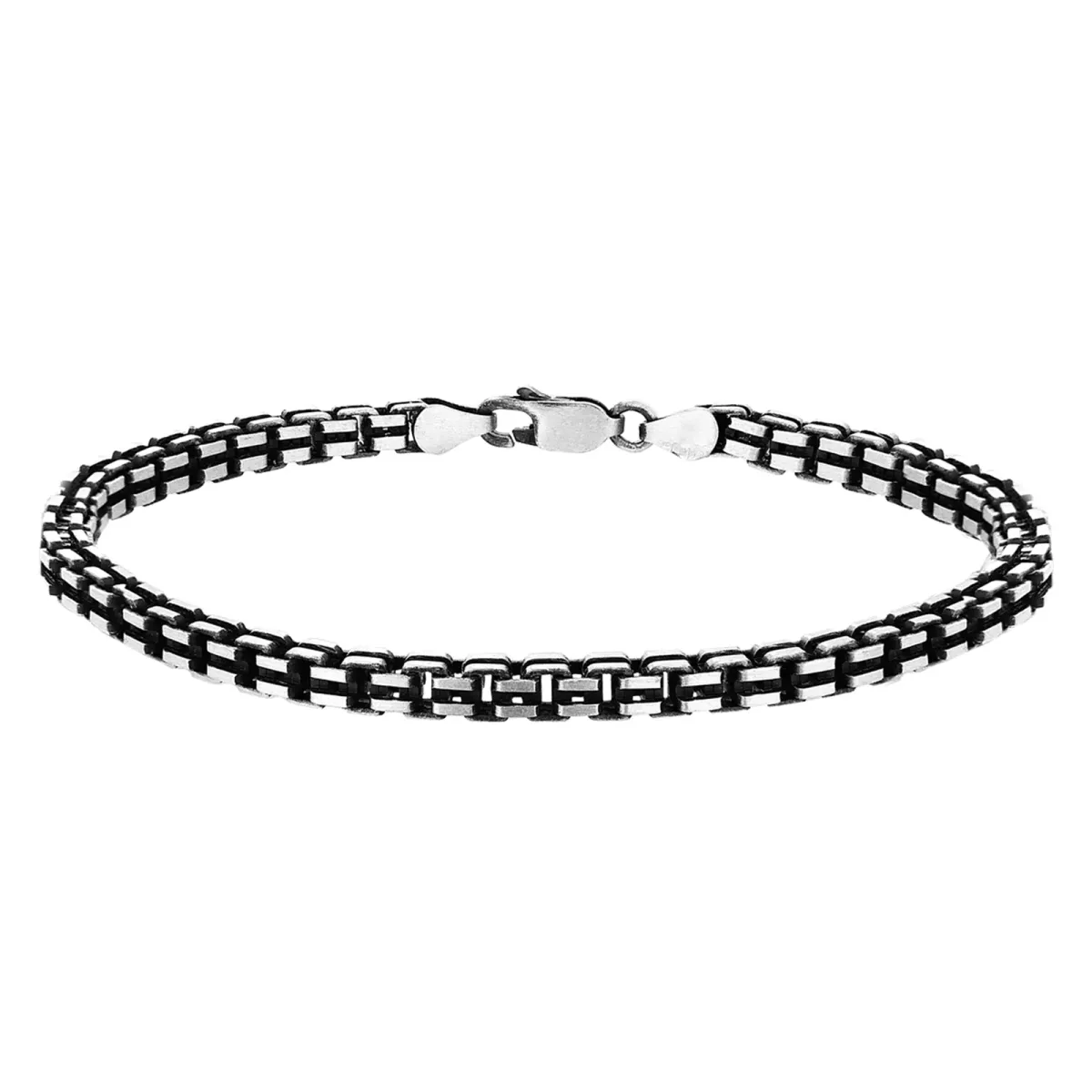 For Him Sterling Silver Mens 8 Inch Oxidised Box Bracelet