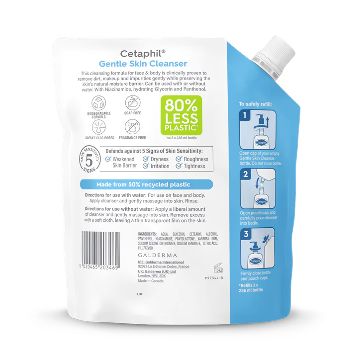 Cetaphil Gentle Skin Cleanser Face & Body Wash Refill Pouch 710ml detail 2