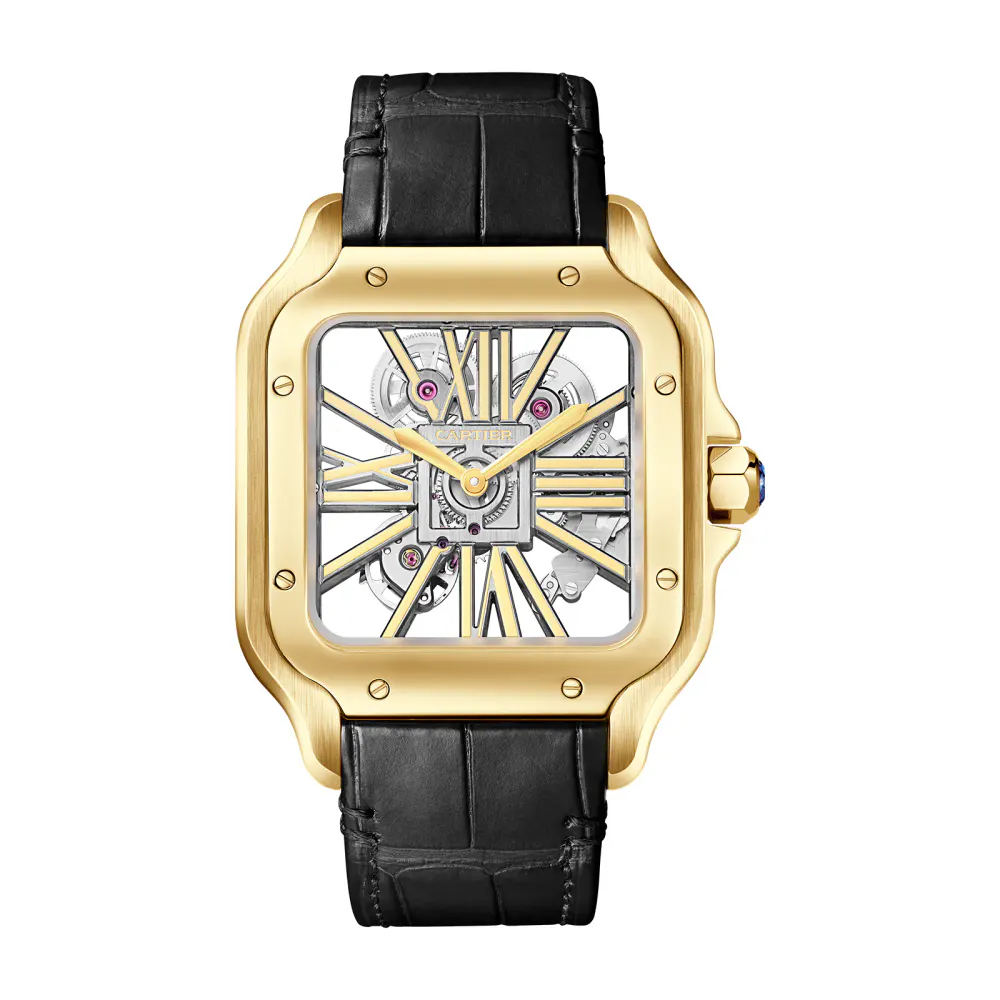 Cartier Santos De Cartier Skeleton Watch, Large Model, Skeleton Mechanical Movement With Manual Winding 9612 MC, Yellow Gold detail 2