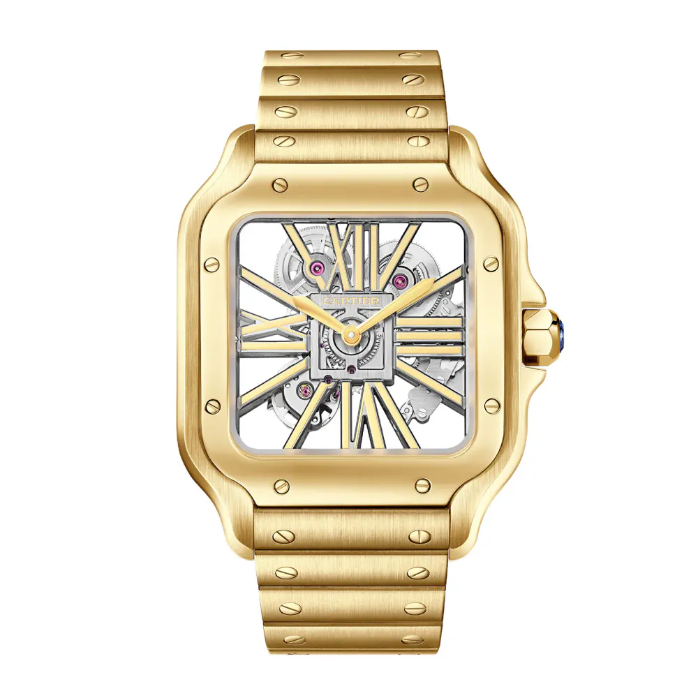 Cartier Santos De Cartier Skeleton Watch, Large Model, Skeleton Mechanical Movement With Manual Winding 9612 MC, Yellow Gold detail 3