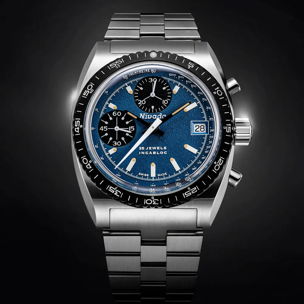 Nivada Grenchen Autochron Blue 38mm Watch in Blue, additional product view 3