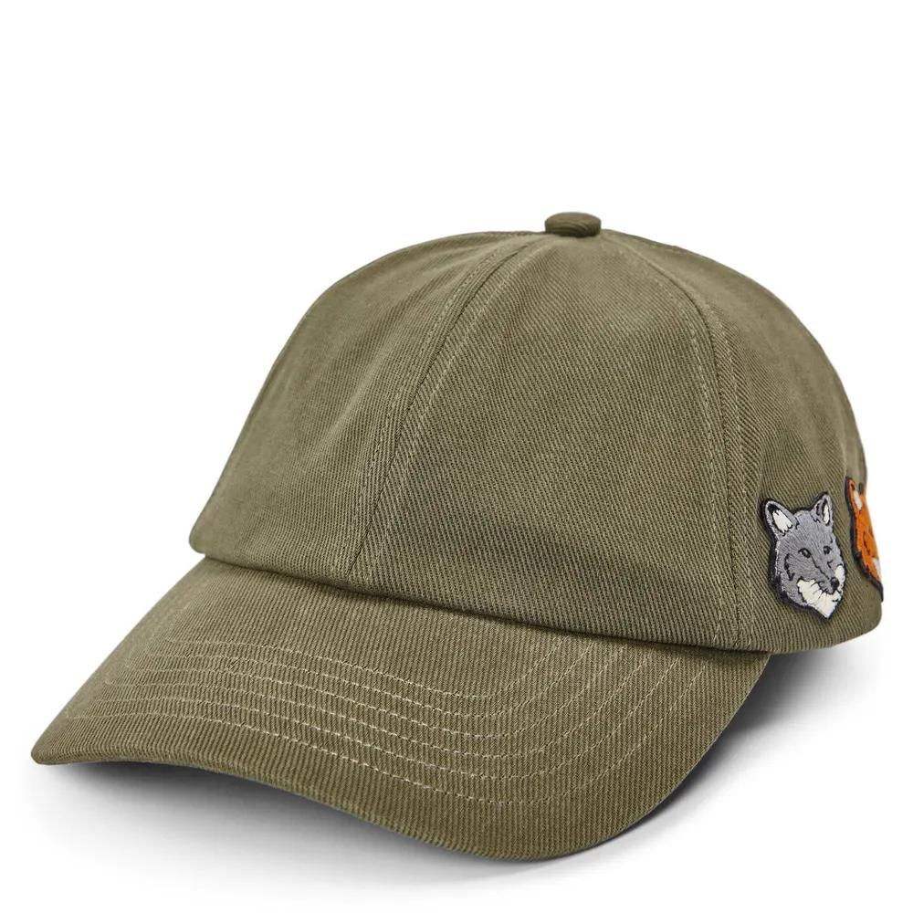 Maison Kitsune Men's Double Fox Head Fade Baseball Cap in Faded Lrl Green – Accessories