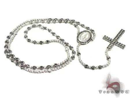RINA - For Him CUSTOM Black and White Diamond Rosary 20123 in Rose Gold / 18 Inches – Pendant Set