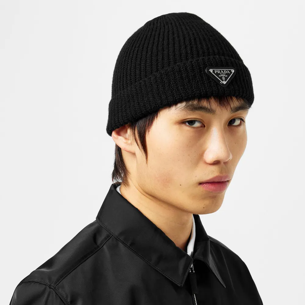 Prada Men'S Wool Badge Logo Beanie detail 2