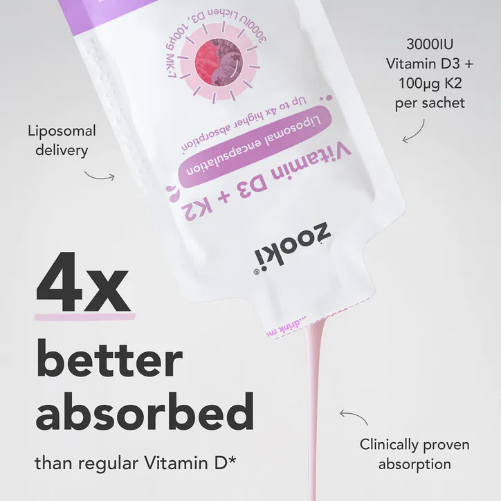 Zooki Liposomal Vitamin D3 + K2 3,000iu, Mixed Berry Flavour - 30x10ml Liquid Sachets detail 3