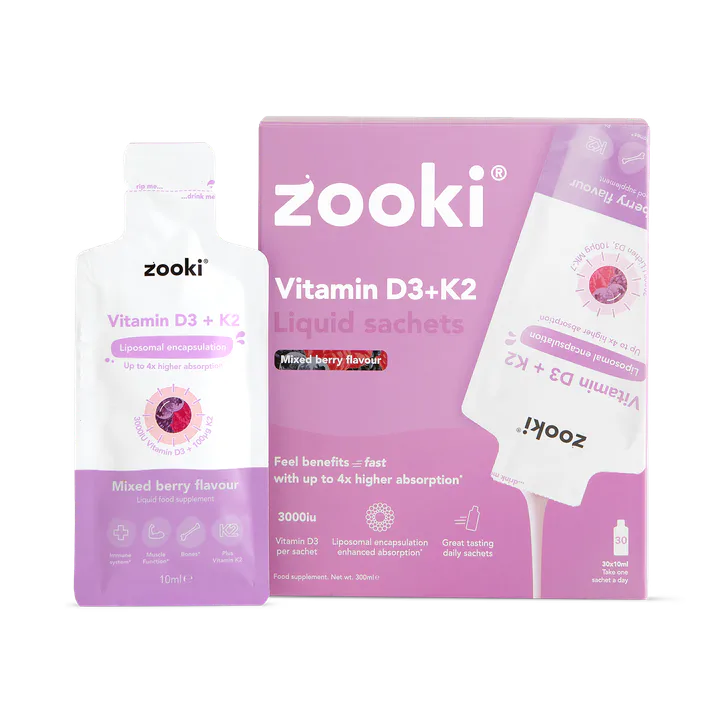 Zooki Liposomal Vitamin D3 + K2 3,000iu, Mixed Berry Flavour - 30x10ml Liquid Sachets