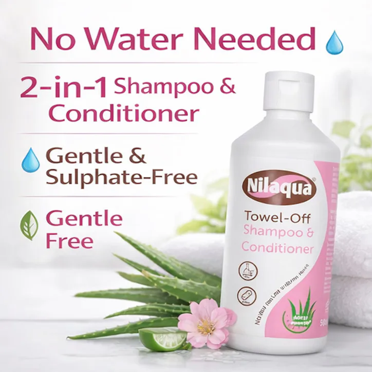 Nilaqua Towel off Shampoo & Conditioner 500ml Single, Non Rinse with Vitamin E, No Water - Rinse free hair washing detail 2