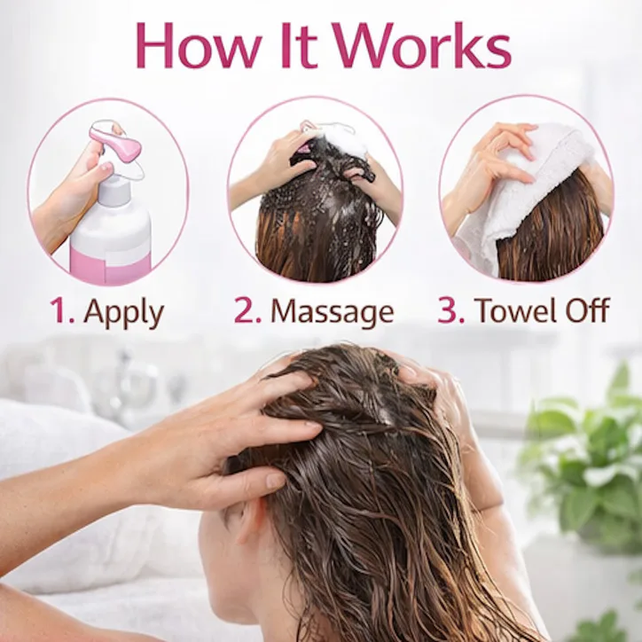 Nilaqua Towel off Shampoo & Conditioner 500ml Single, Non Rinse with Vitamin E, No Water - Rinse free hair washing detail 3