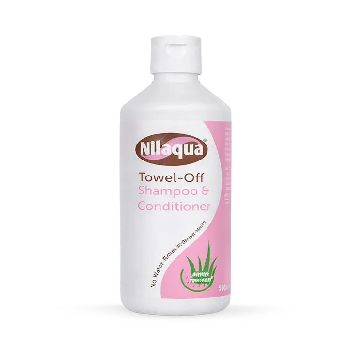 Nilaqua Towel off Shampoo & Conditioner 500ml Single, Non Rinse with Vitamin E, No Water - Rinse free hair washing