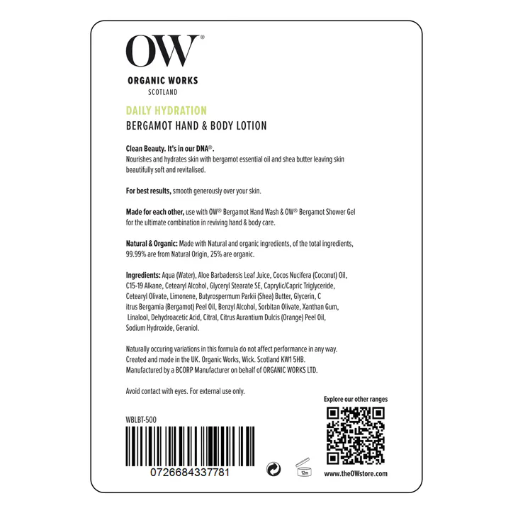Organic Works Bergamot Hand and Body Lotion 500ml detail 2