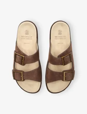 BRUNELLO CUCINELLI Two-Strap Suede Sandals - EUR 43 / 9 UK MEN in Dark Brown, additional product view 2