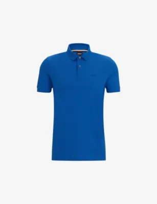 BOSS Logo-embroidered short-sleeve cotton polo shirt - LIGHT/PASTEL BLUE detail 2