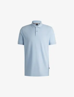 BOSS Logo-embroidered short-sleeve cotton polo shirt - LIGHT/PASTEL BLUE