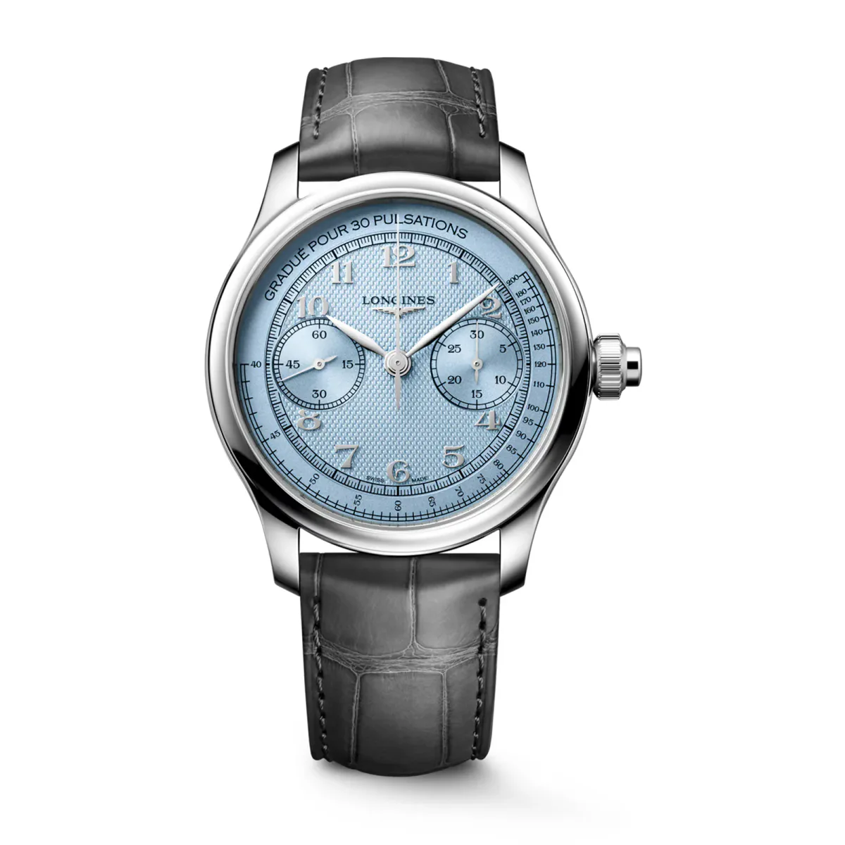 Longines Master Collection Chrono Monopusher 41mm Mens Watch Frosted Blue Dial