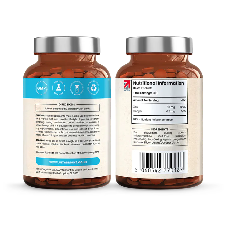VitaBright Zinc Bisglycinate with Copper - 50mg per Serving - 400 Tablets detail 2