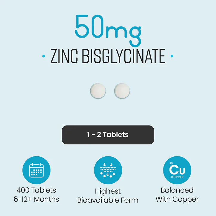 VitaBright Zinc Bisglycinate with Copper - 50mg per Serving - 400 Tablets detail 3