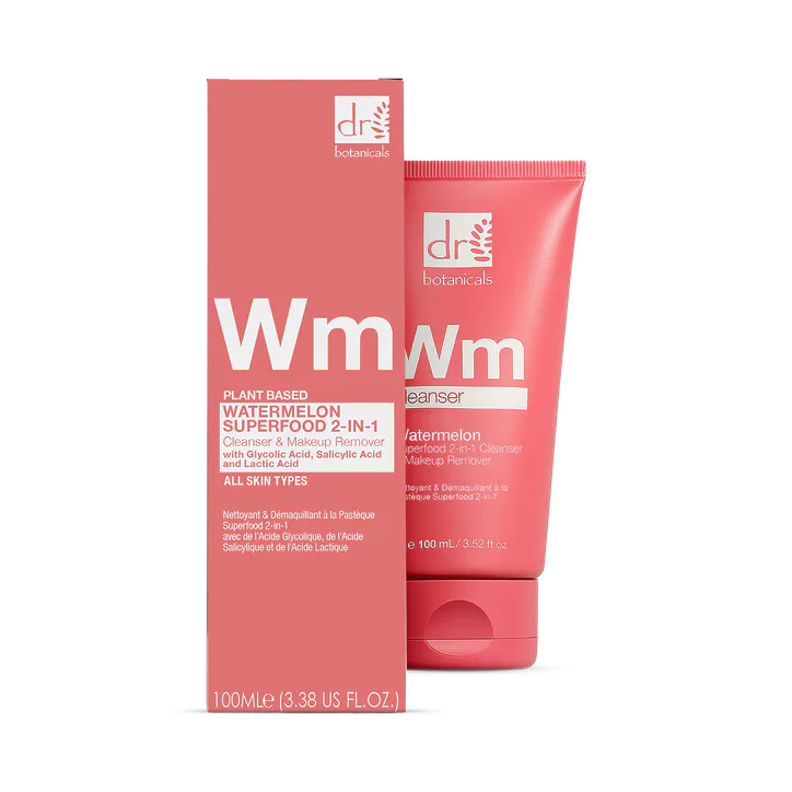 Dr. Botanicals Watermelon Superfood 2-in-1 Cleanser & Makeup Remover 100ml with Glycolic Acid, Salicylic Acid and Lactic Acid