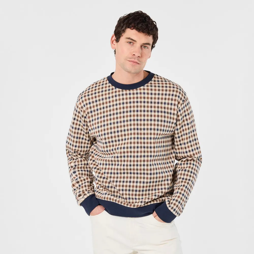 Aquascutum Men's AquAct Check Long Sleeve Crew Sweatshirt detail 3